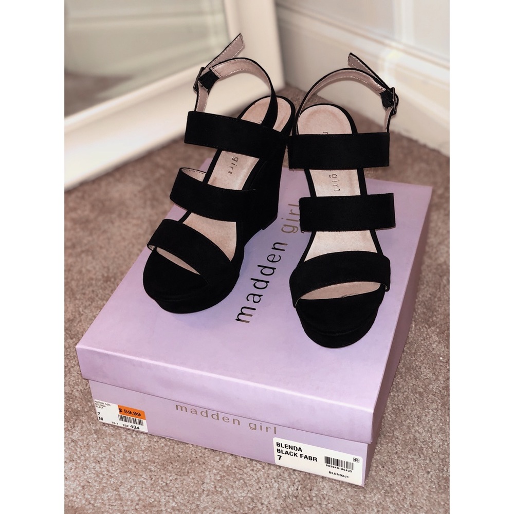 Madden Girl Black Suede Wedges